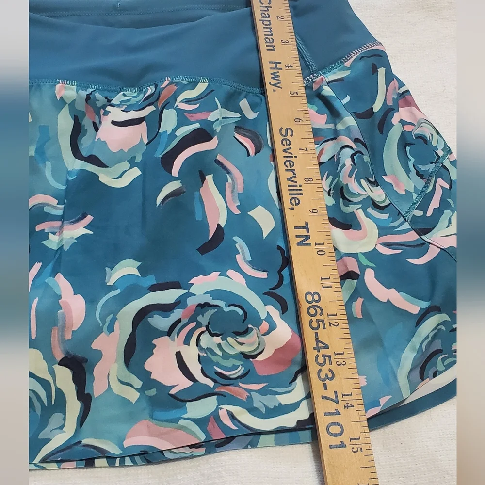 Athleta Floral Teal Skort. Secure Waist Zipper In Back. Sz XS Like New - Picture 4 of 8